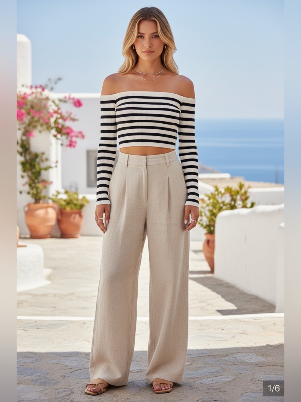 Edikted|Miranda Striped Off Shoulder Knit Crop Top | Black & Cream | NWT| Large